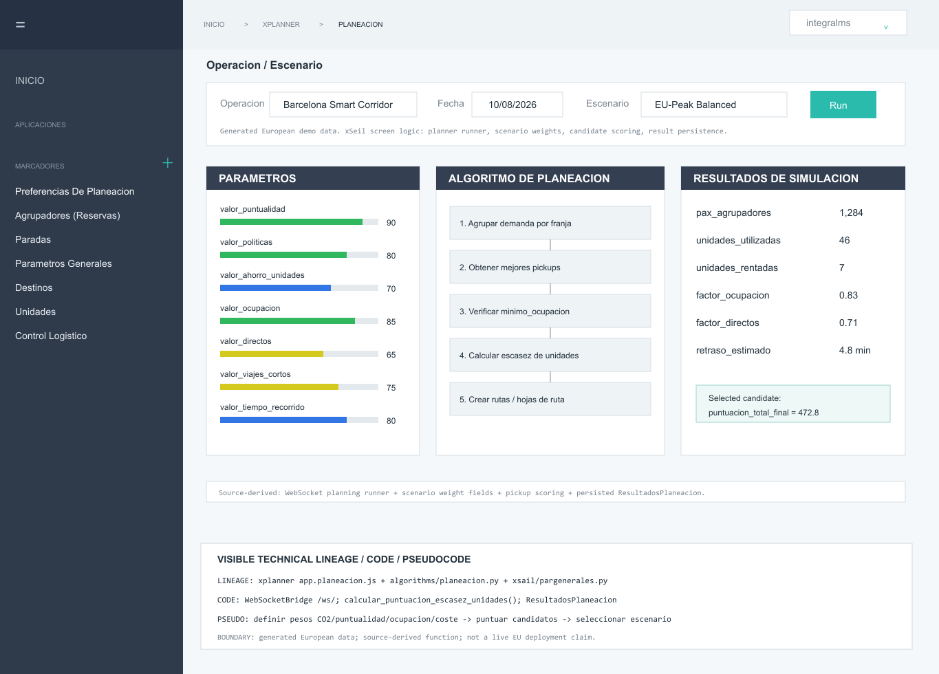 Planning runner and demand scenarios